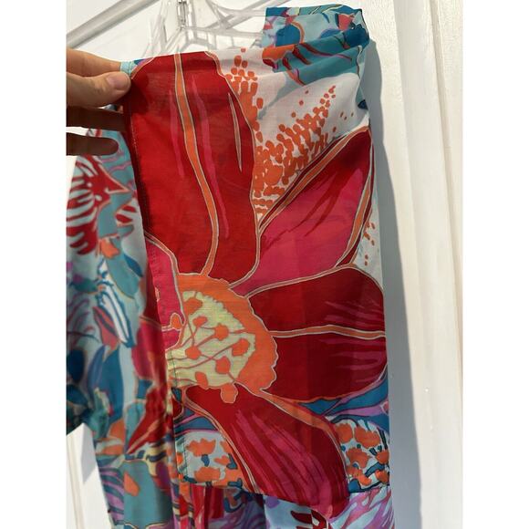 Talbots Kaftan Beach Swim CoverUp Dress Large Sheer Tropical Floral Ocean Maxi - Picture 4 of 11